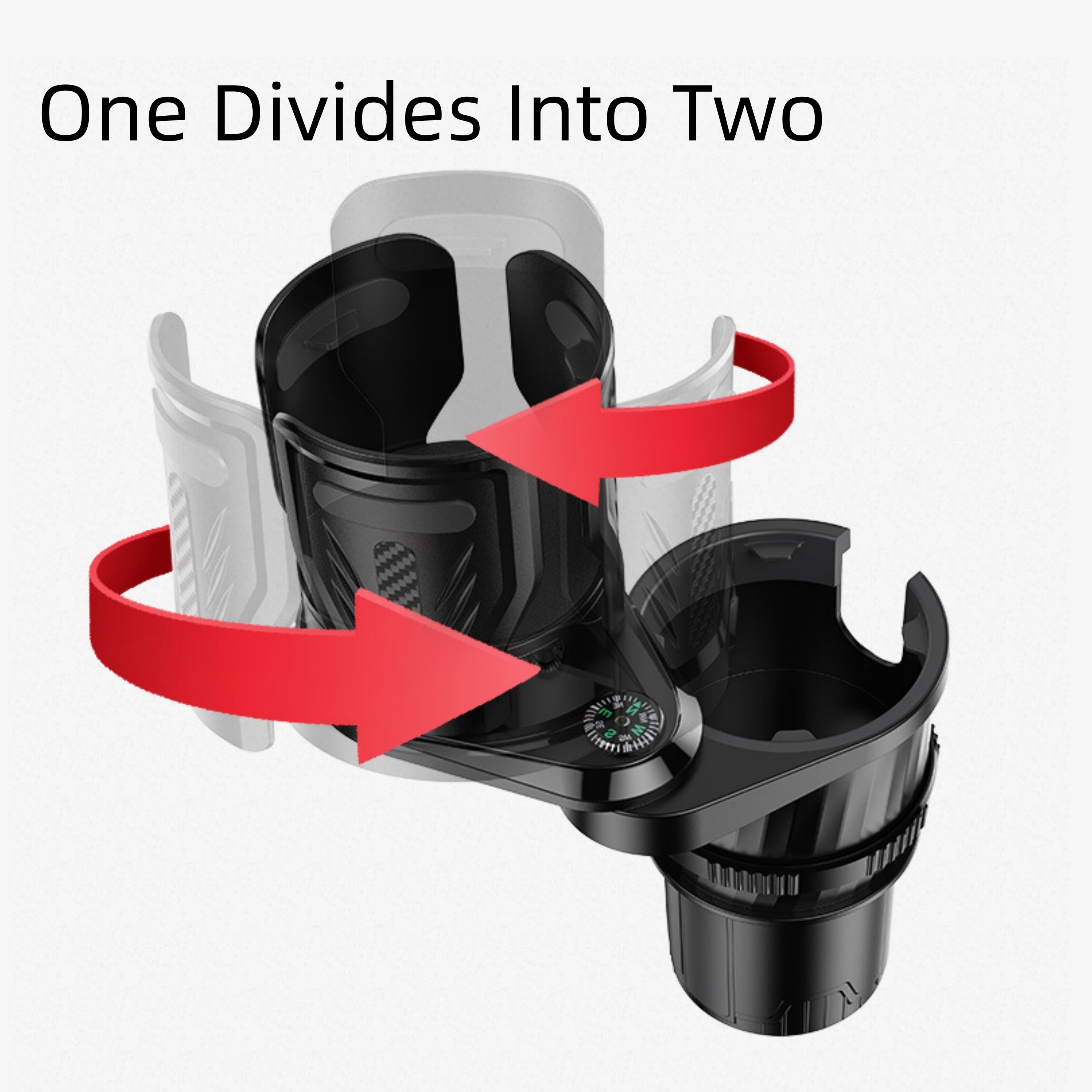 Car Cup Holder Expander Dock, 360° Adjustable Noise-Free Cup Holder Expansion, Compatible for One Existing Cup Holder, Upgrade to Two Holders, Fits Cups & Bowls, Vehicle Interior Accessory, No Drilling Required, with Compass