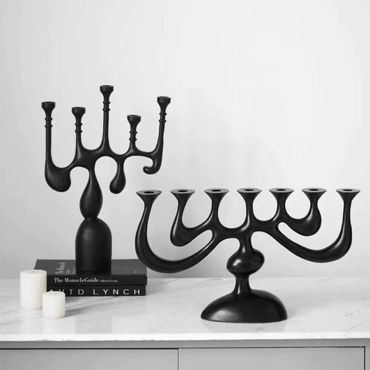 Iron Multi-Hole Candle Holder - Rustic Textured Decor for Tabletop or Fireplace Mantel