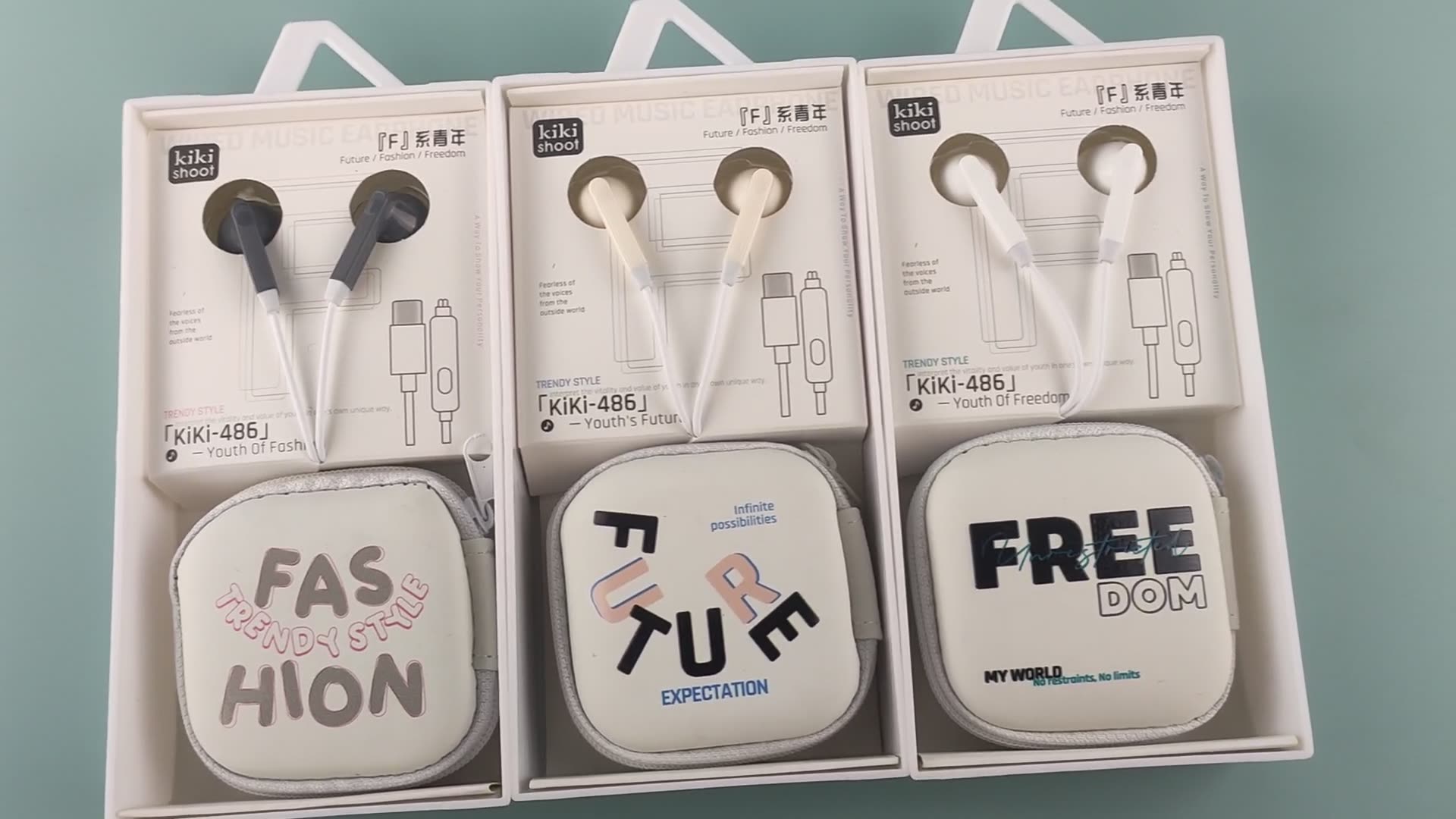 Kiki486 Wired Cartoon Storage Bag Type-C Earphones for Apple 15/16, Huawei, Xiaomi Type-C Earphones