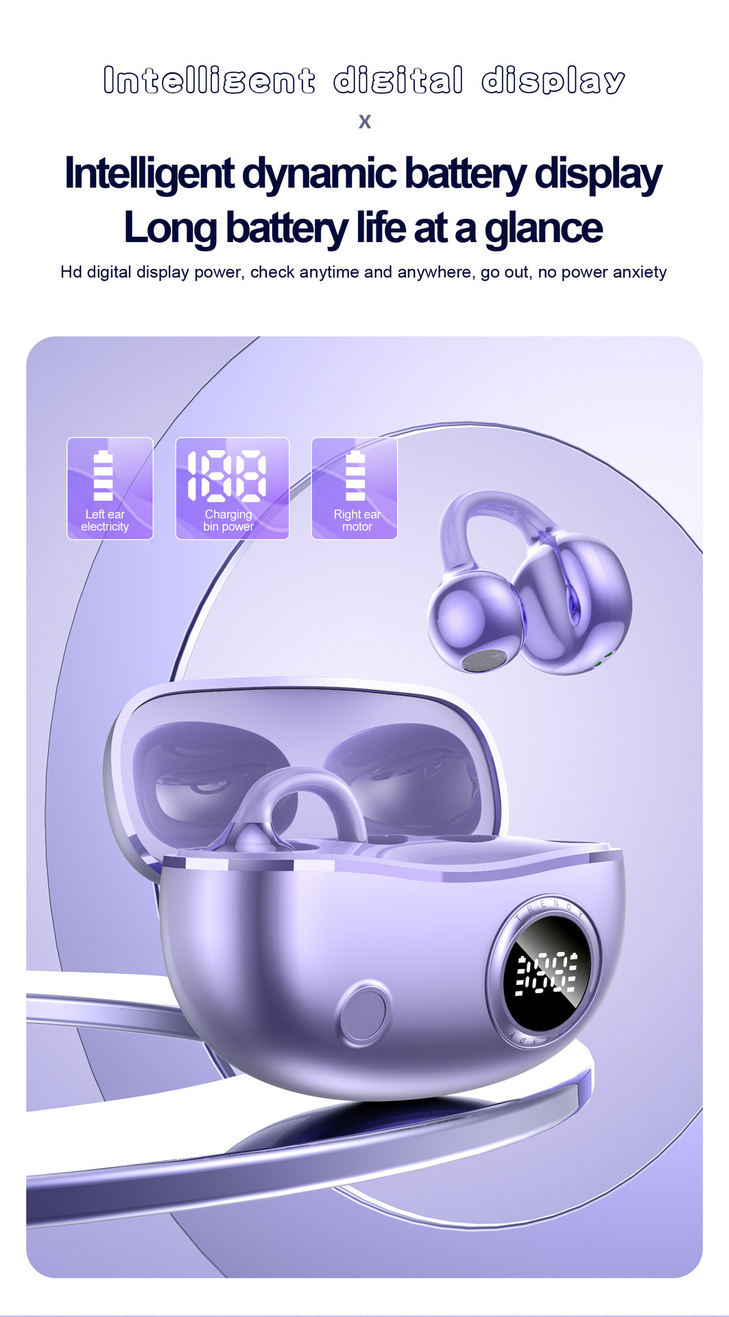 Intelligent Digital Display Bluetooth 5.4 Earbuds with Long Battery Life and Master-Slave Switching