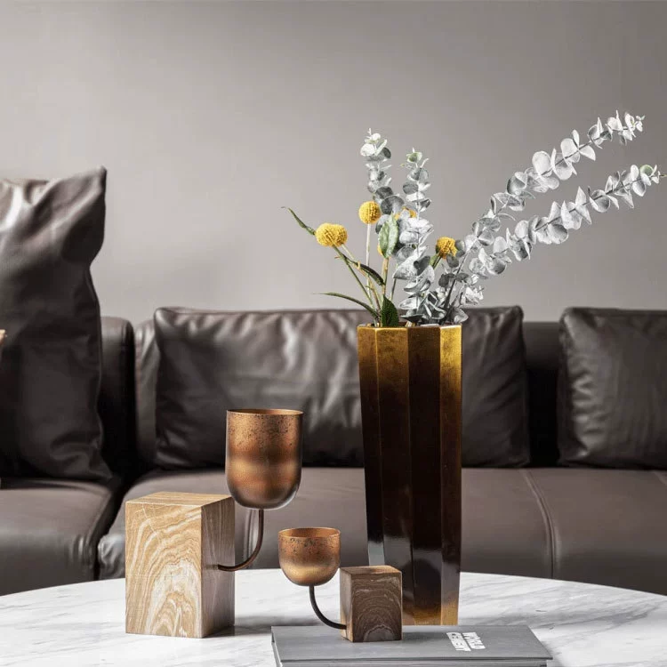 Vintage Textured Metal Candle Holder Set - 2 Sizes for Tabletop & Mantel Decor