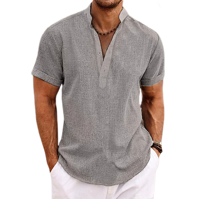 Men's 100% Linen Short Sleeve Shirt Henry Collar UPF 25+