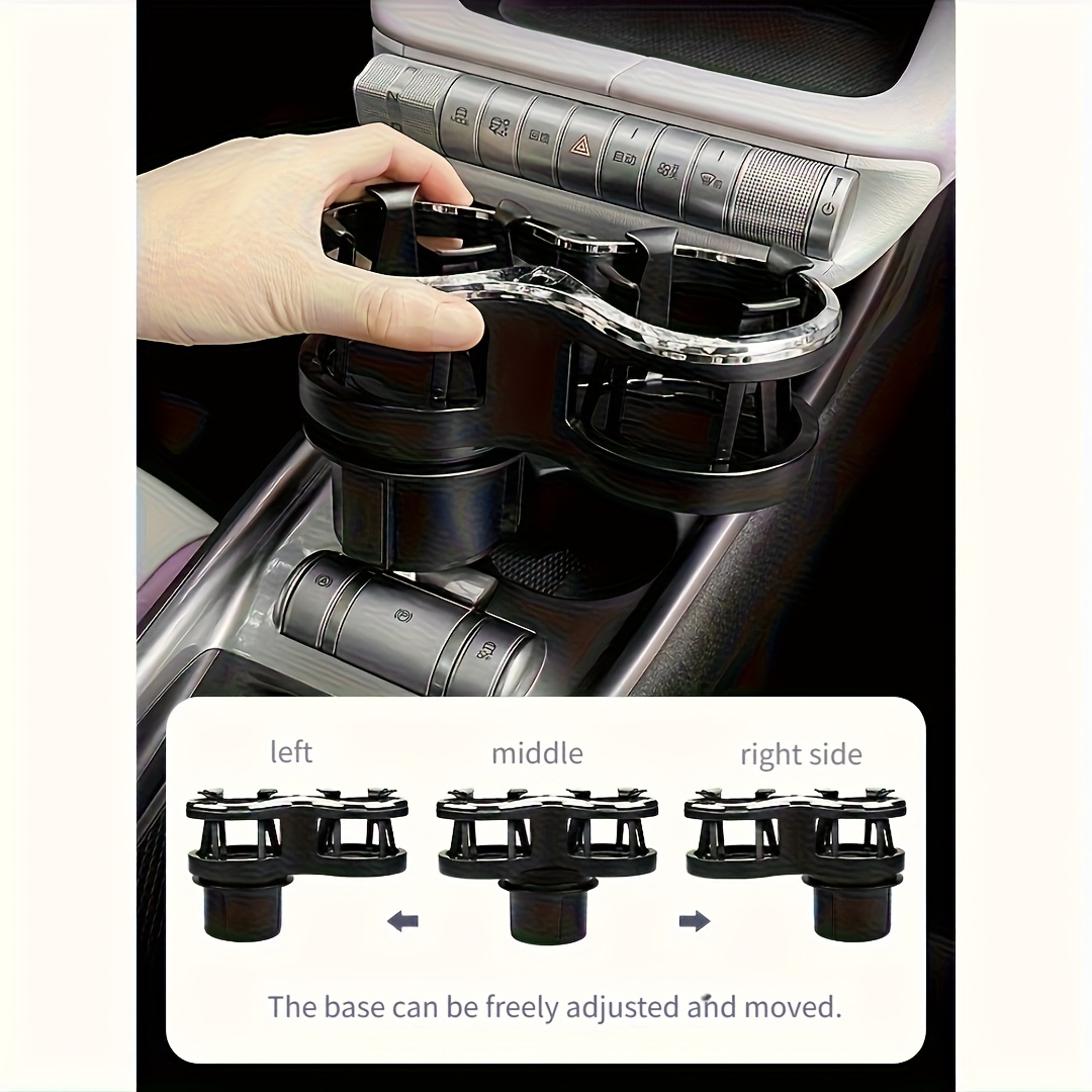Car Center Console Cup Holder Extension Bracket, Adjustable Dual Cup Holder Expander, Durable ABS Material, Stylish Black Design Suitable for Modern Car Interiors, Universal Dual Holes, Adjustable Shockproof Base