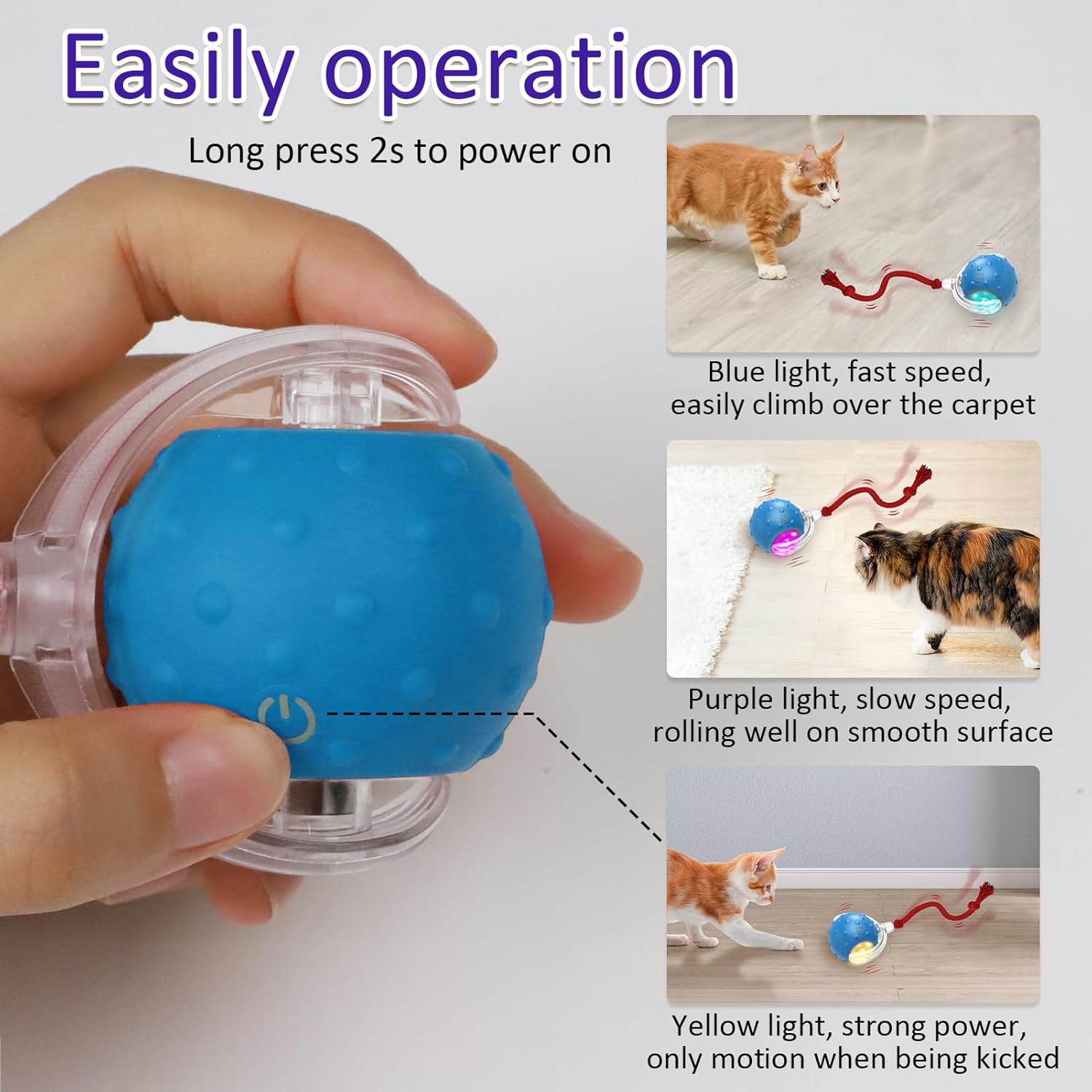 Giociv Interactive Cat Toys Ball for Indoor Cats Fast Rolling on Carpet, Chirping & Motion Activate Cat Toys