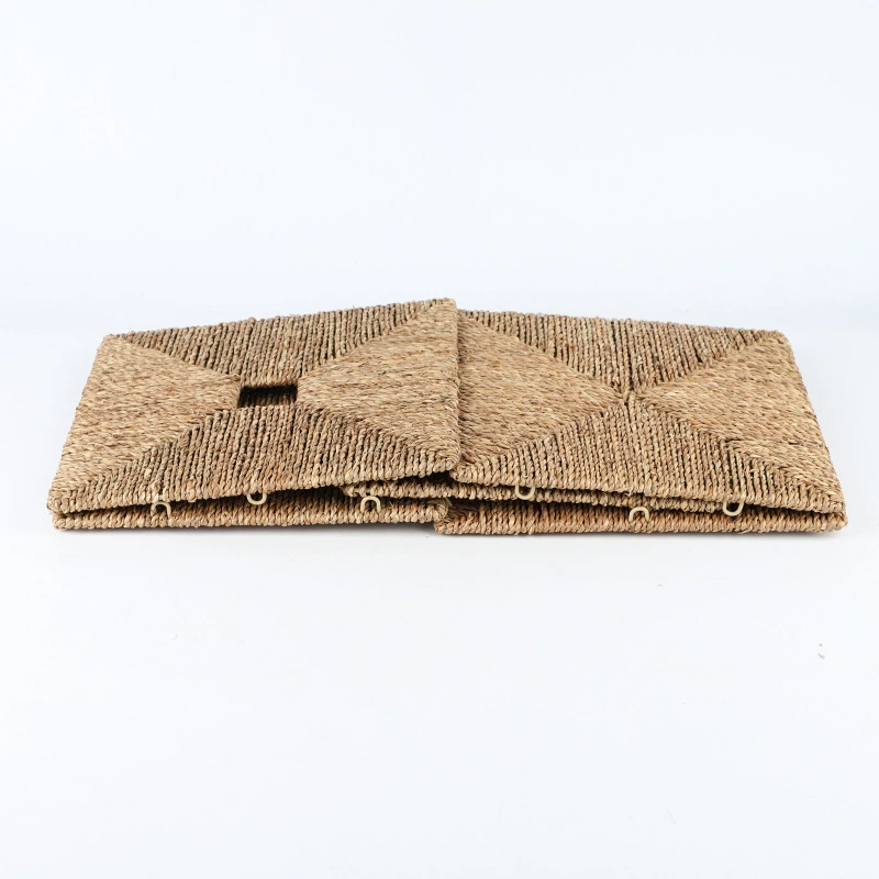 Foldable Seagrass Storage Box – Brown Handwoven Square Organizer with Iron Frame