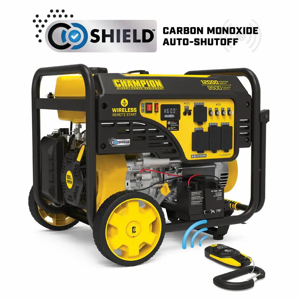 12,000/9,500-Watt Wireless Remote Start Gasoline Powered Portable Generator with CO Shield