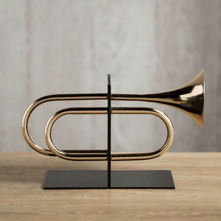 Gold-Plated Horn Bookends - Non-Slip Shelf Organizer (Pair)
