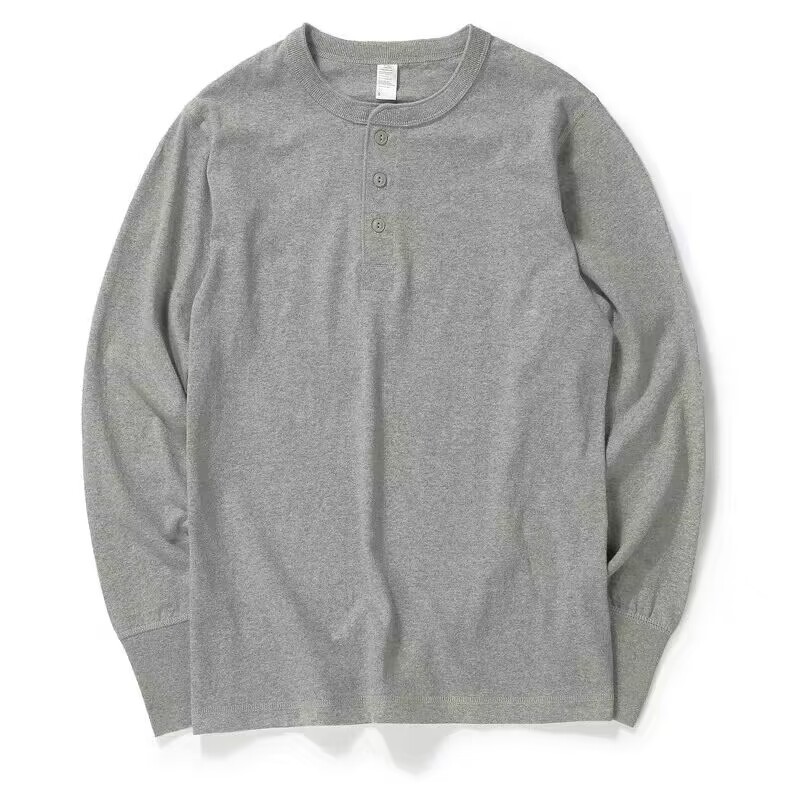 Men’s 260 GSM Cotton-Blend Henley Sweatshirt – Tailored Fit Workwear-Inspired Long Sleeve Top