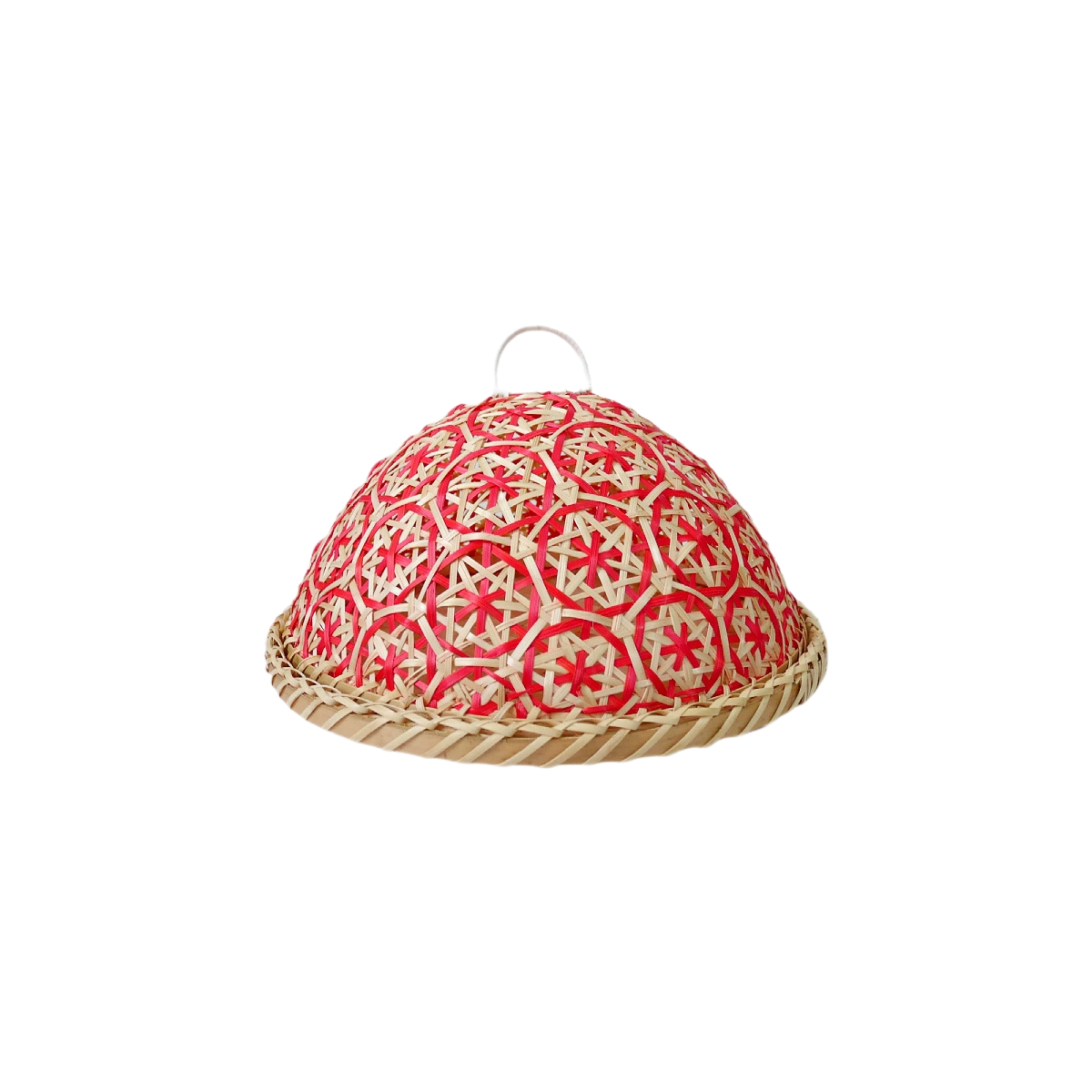 Red/Blue Rattan Food Cover Dome - Insect-Proof Round Tableware Protector