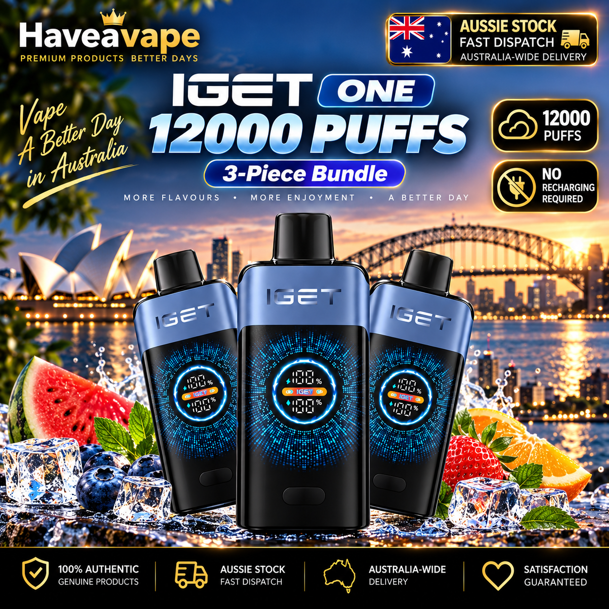 🔥 IGET One 12,000 Puffs | 3/5/10 Pack Bundle | Sydney Stock 🚚