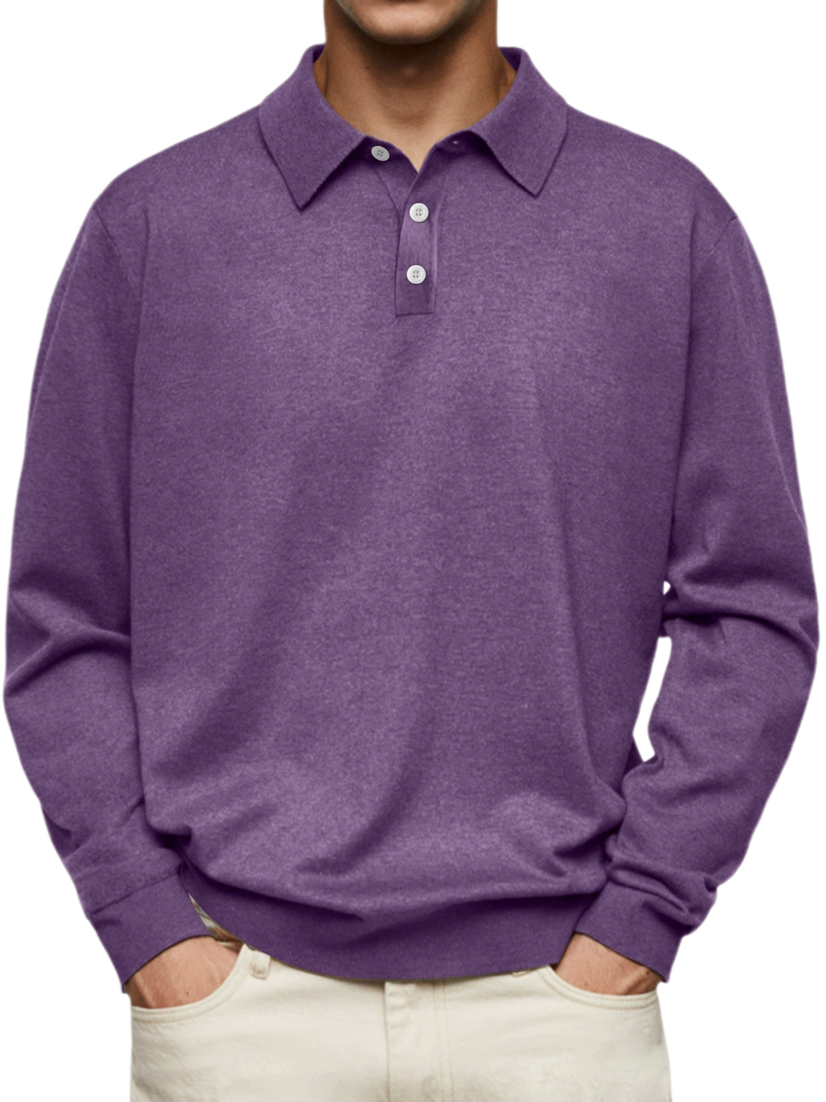 Men’s 65% Cotton V-Neck Button Shirt Slim Fit Long Sleeve