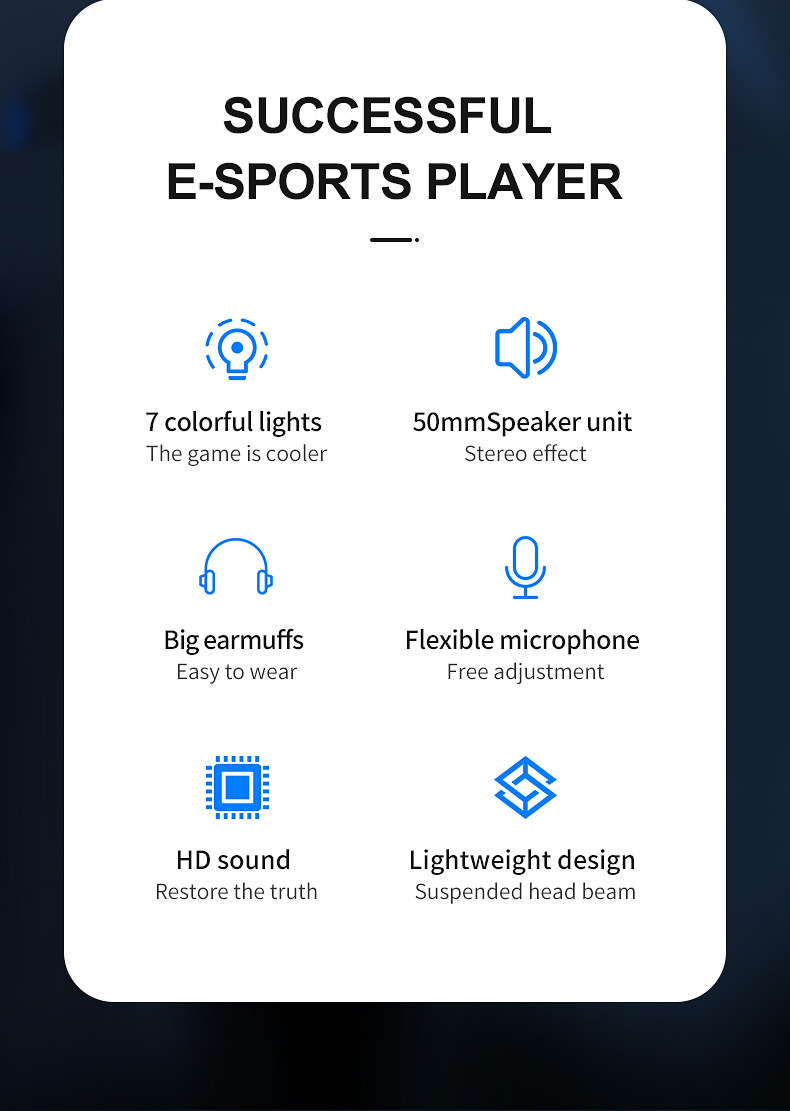 RGB Gaming Headset with Noise-Cancelling Microphone and 50mm Speaker - Black with 7-Color Lighting, Dual Plug, for Desktop Computers