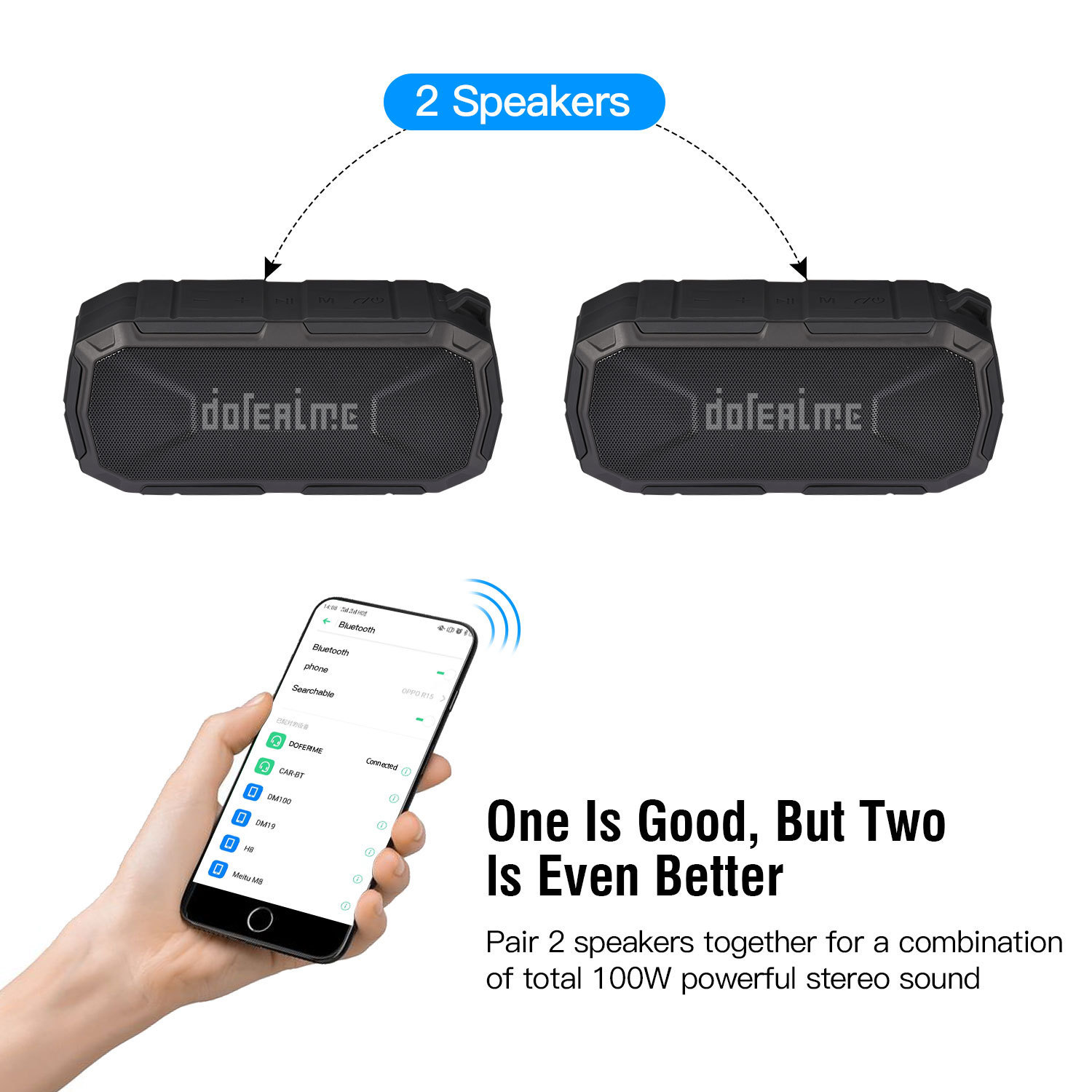 IP67 Waterproof Portable Bluetooth Speaker with Dual Speaker Pairing