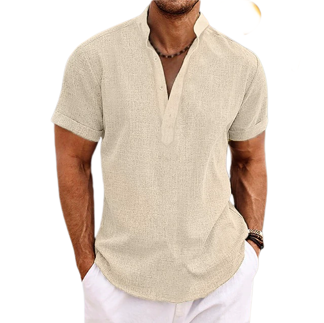 Men's 100% Linen Short Sleeve Shirt Henry Collar UPF 25+
