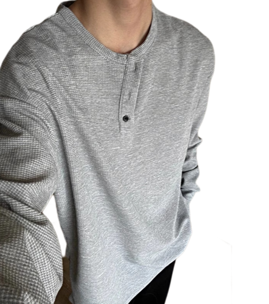 Men’s Textured Waffle Knit Long-Sleeve Shirt – 220 GSM Cotton Blend, Relaxed Fit Base Layer