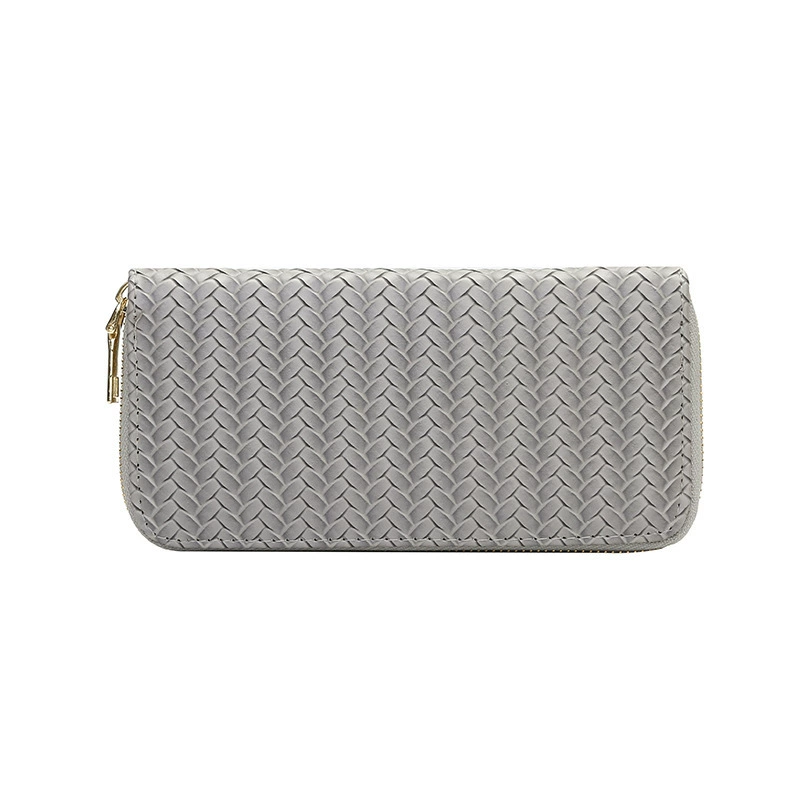 Woven PU Leather Women's Wallet – Compact Grey Coin Purse with Card Slots