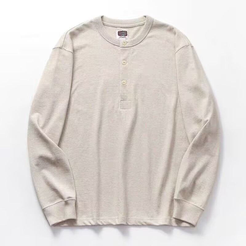 Men’s 260 GSM Cotton-Blend Henley Sweatshirt – Tailored Fit Workwear-Inspired Long Sleeve Top