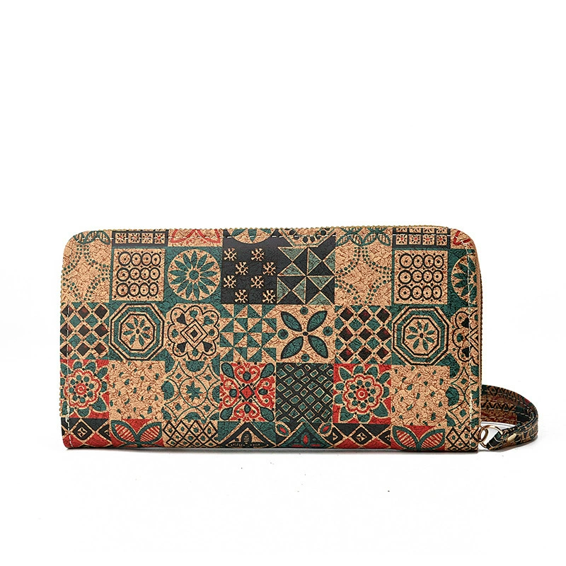 Natural Cork Fabric Long Zip Wallet – Slim Eco-Friendly Style for Cards and Cash