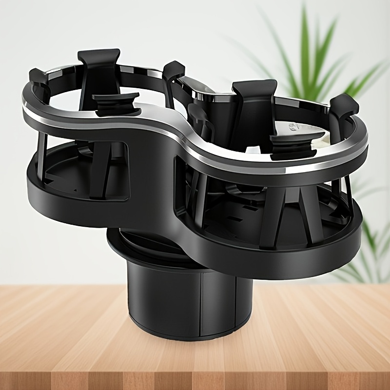 Car Center Console Cup Holder Extension Bracket, Adjustable Dual Cup Holder Expander, Durable ABS Material, Stylish Black Design Suitable for Modern Car Interiors, Universal Dual Holes, Adjustable Shockproof Base