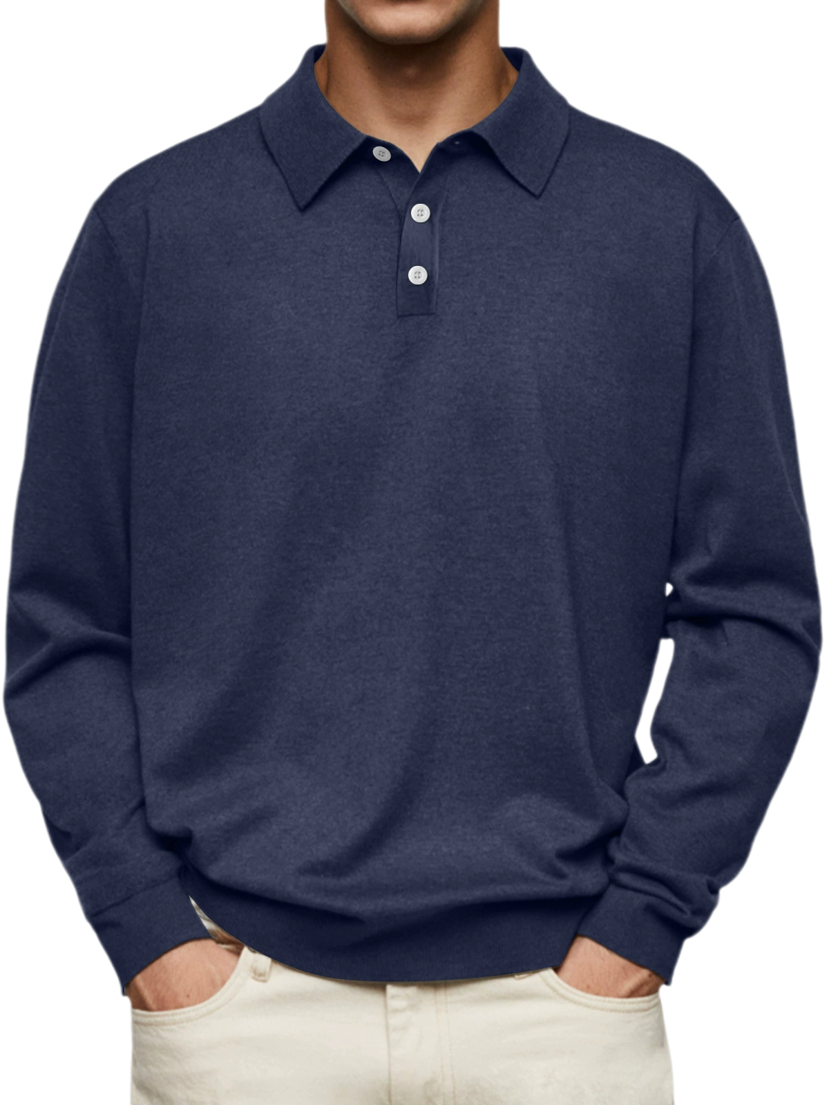 Men’s 65% Cotton V-Neck Button Shirt Slim Fit Long Sleeve