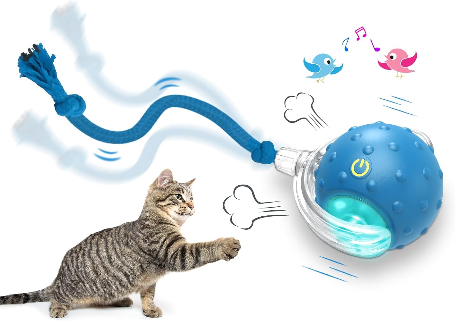 Giociv Interactive Cat Toys Ball for Indoor Cats Fast Rolling on Carpet, Chirping & Motion Activate Cat Toys