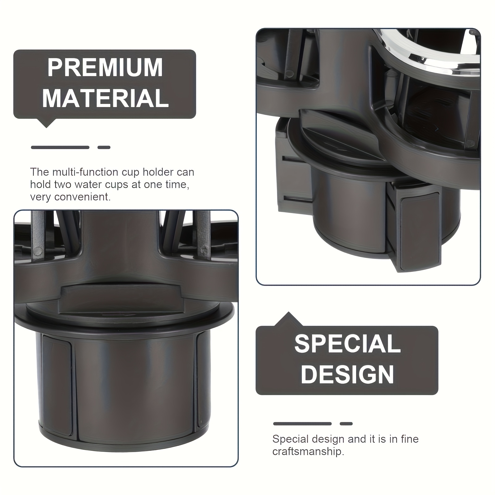 Car Center Console Cup Holder Extension Bracket, Adjustable Dual Cup Holder Expander, Durable ABS Material, Stylish Black Design Suitable for Modern Car Interiors, Universal Dual Holes, Adjustable Shockproof Base