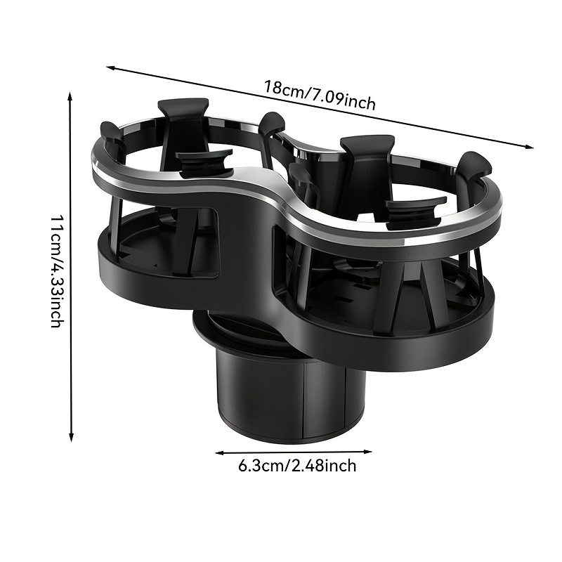 Car Center Console Cup Holder Extension Bracket, Adjustable Dual Cup Holder Expander, Durable ABS Material, Stylish Black Design Suitable for Modern Car Interiors, Universal Dual Holes, Adjustable Shockproof Base
