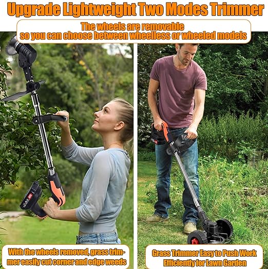 Cordless grass trimmer/shrub cuttter with 1h long-lasting battery weed wacker, grass trimmer, lawn mower Tanutil weed wacker package includes weed wacker, battery, fast charger, blades What's In Your Package? 1 X weed wacker 1 X Battery 1 X Fast Charger 1