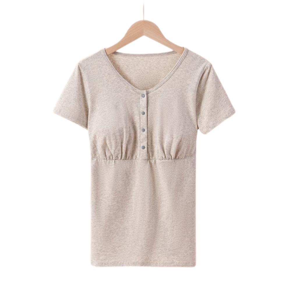 Postpartum Nursing Cotton T-Shirt – Loose Fit, Front-Button Maternity Top for Summer