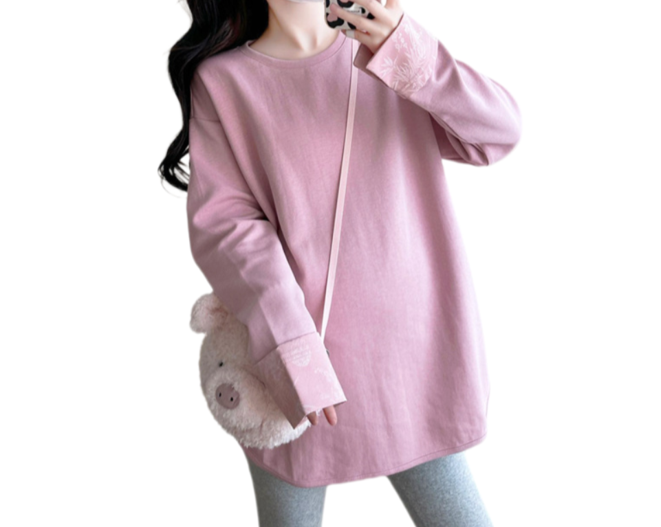 2025 Autumn Maternity Chinese-Style Long Sleeve Sweatshirt – Slimming & Trendy Loose Fit