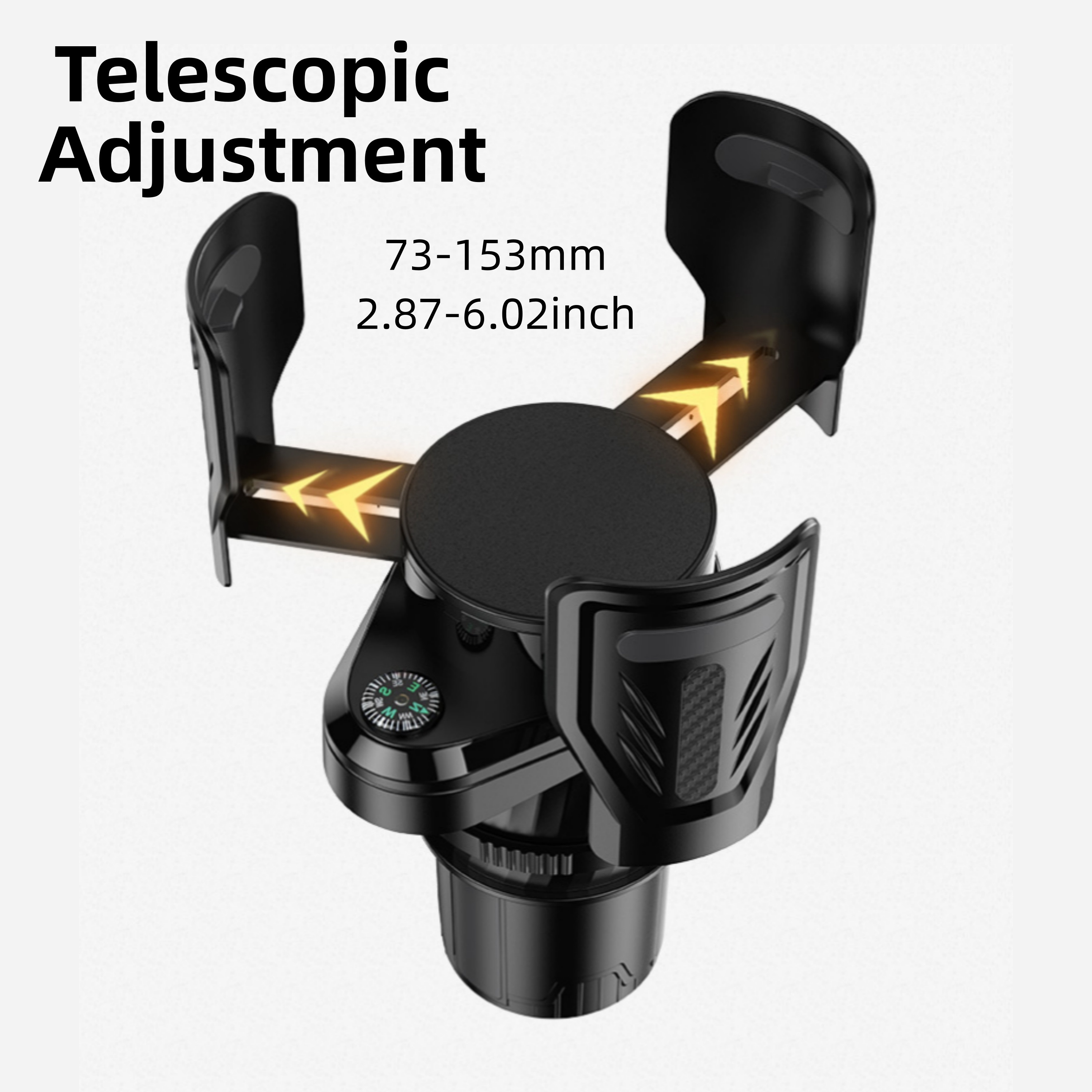 Car Cup Holder Expander Dock, 360° Adjustable Noise-Free Cup Holder Expansion, Compatible for One Existing Cup Holder, Upgrade to Two Holders, Fits Cups & Bowls, Vehicle Interior Accessory, No Drilling Required, with Compass