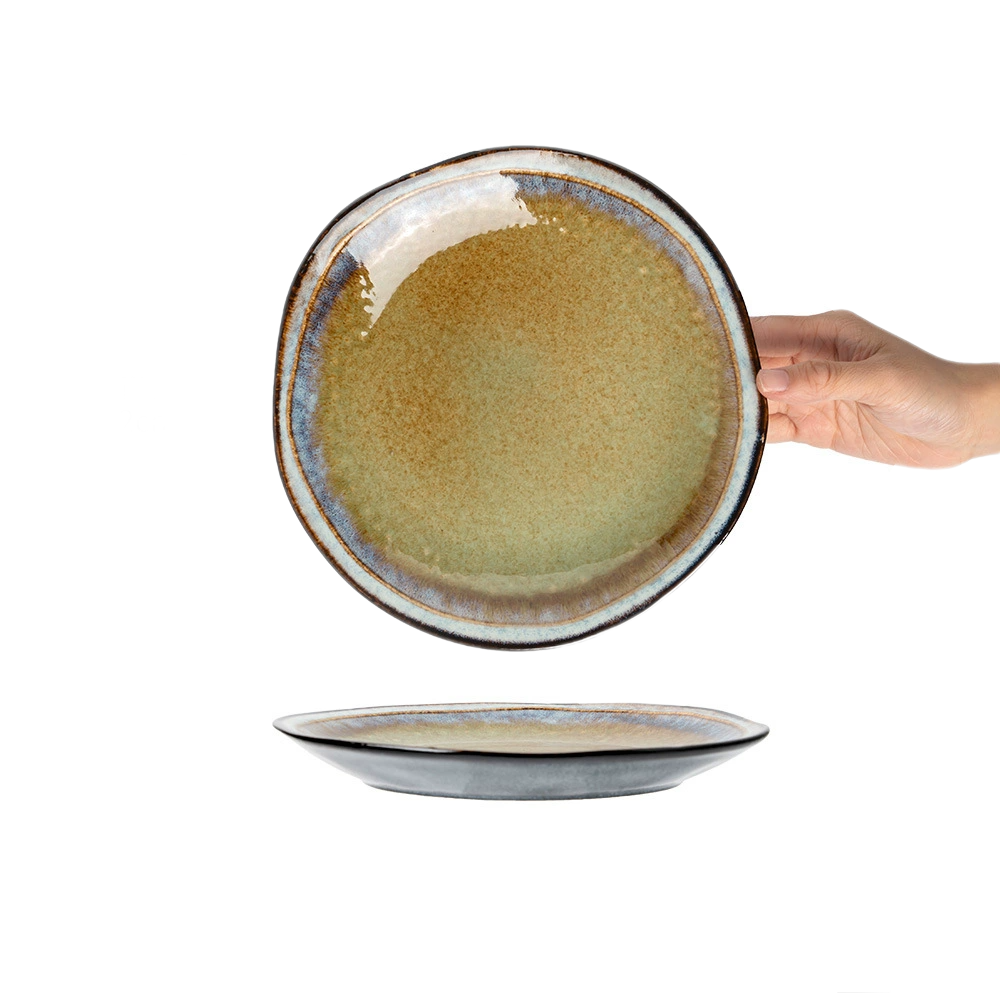 Textured Reactive Glaze Ceramic Plate – Microwave-Safe Stoneware Dish with Organic Edge Design