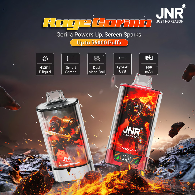 💨JNR Rage Gorilla 55K Puffs Dual Mesh Disposable Vape with Smart Display & Type-C Fast Charging🐒⚡💨