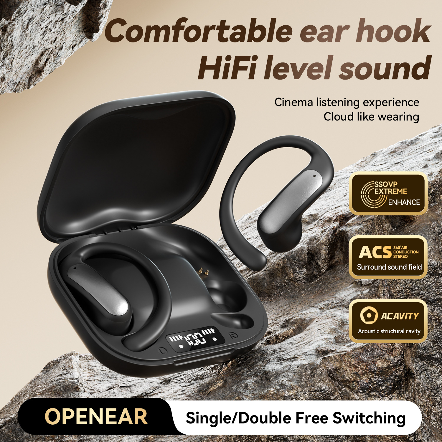 Open-Ear Wireless 5.4 Earphones with HD Sound, Touch Control, Noise Reduction & Long Battery Life