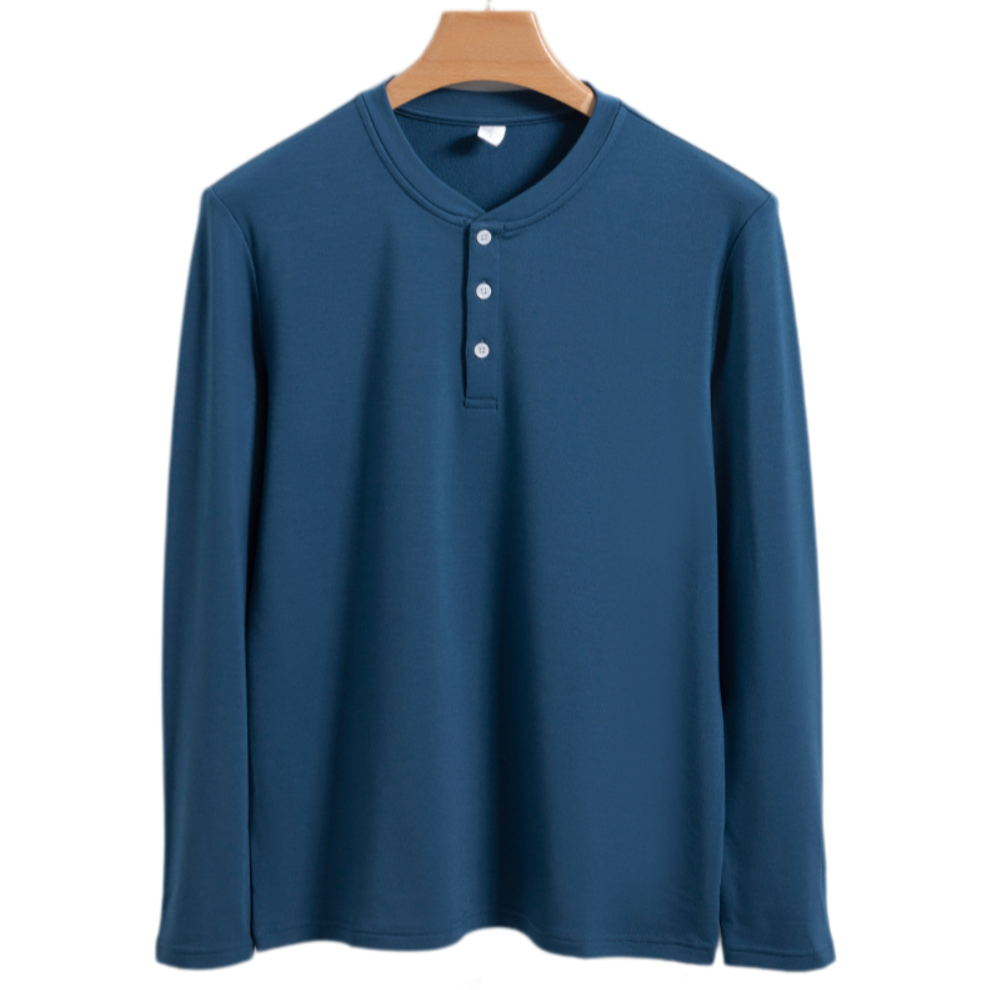 Men’s 320g Thermal Henley Base Layer – 100% Natural Modal Long Sleeve Shirt for Cold Weather