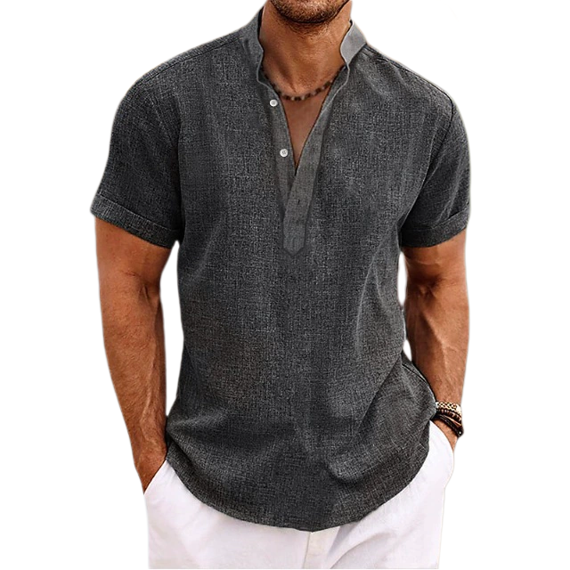 Men's 100% Linen Short Sleeve Shirt Henry Collar UPF 25+
