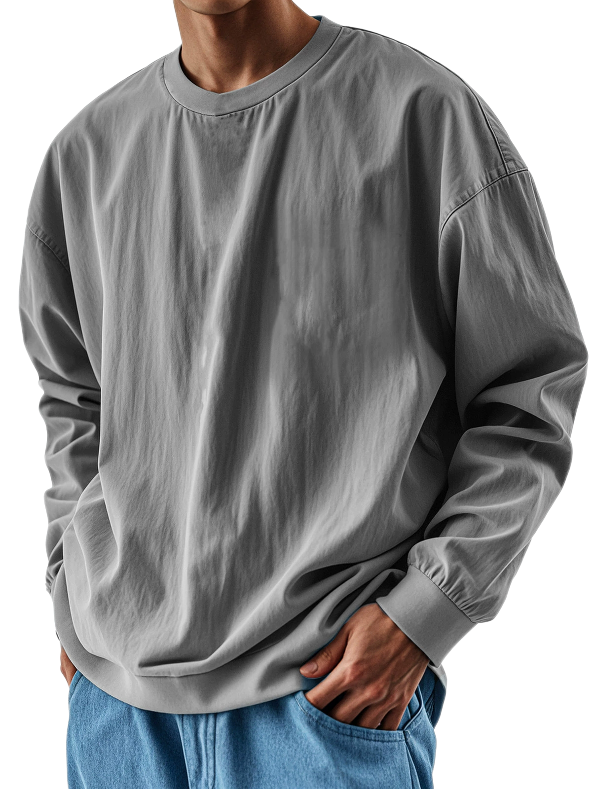 Men's Cotton-Blend Long Sleeve Sweatshirt Relaxed Fit Pullover