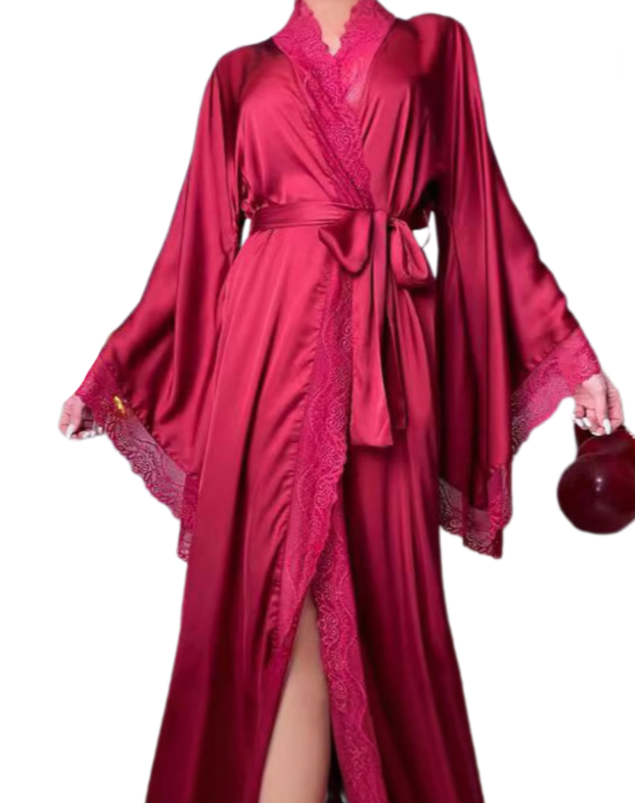 Breathable Rayon-Blend Long Bathrobe – Plus-Size Kimono Robe with Belt & Pockets