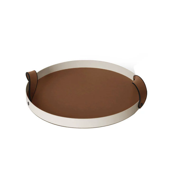 Stainless Steel Serving Tray with Full-Grain Leather | 15LB Capacity & RoHS Certified