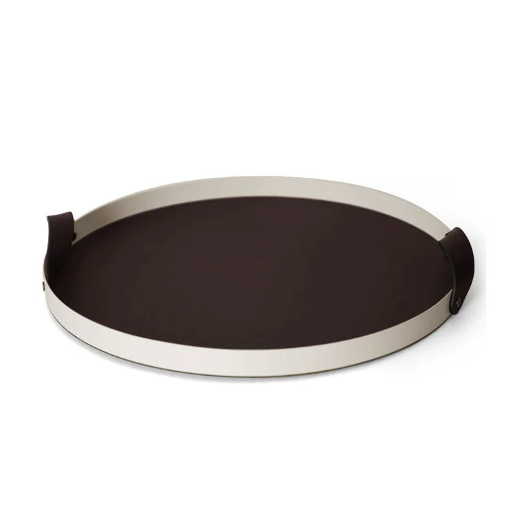 Stainless Steel Serving Tray with Full-Grain Leather | 15LB Capacity & RoHS Certified