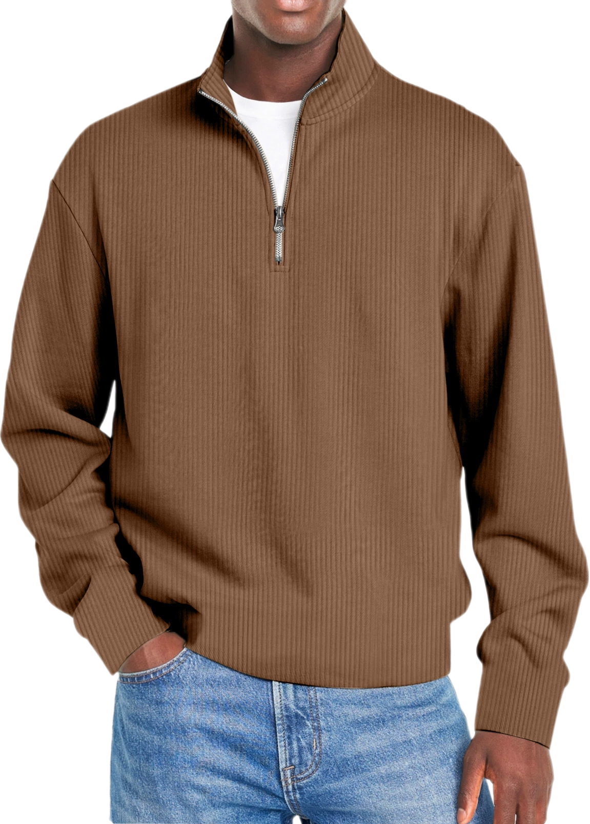 Men's Polyester-Cotton Full-Zip Jacket Windproof Casual