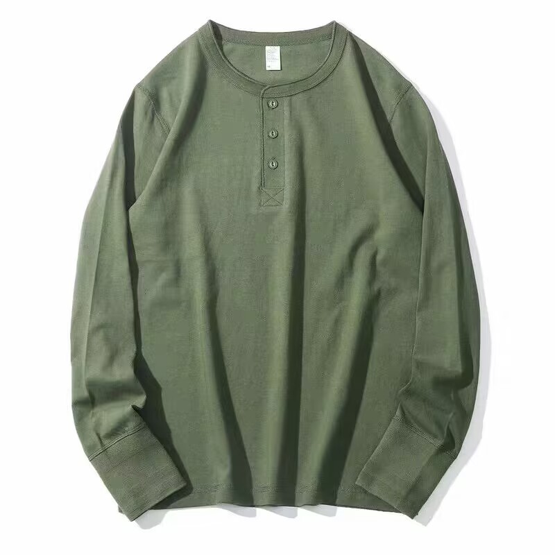 Men’s 260 GSM Cotton-Blend Henley Sweatshirt – Tailored Fit Workwear-Inspired Long Sleeve Top