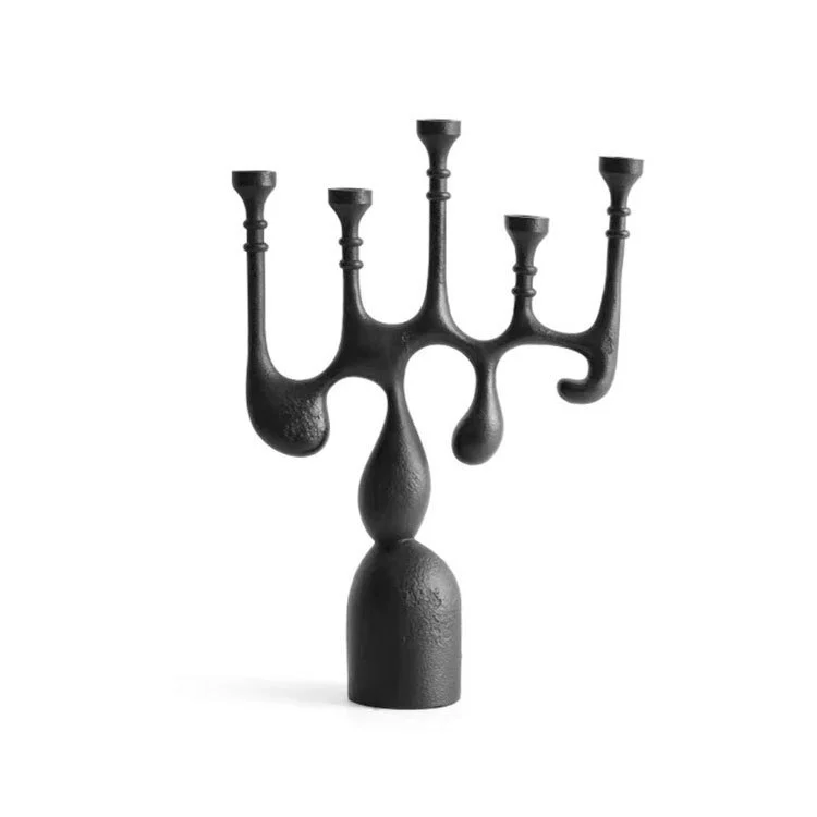 Iron Multi-Hole Candle Holder - Rustic Textured Decor for Tabletop or Fireplace Mantel