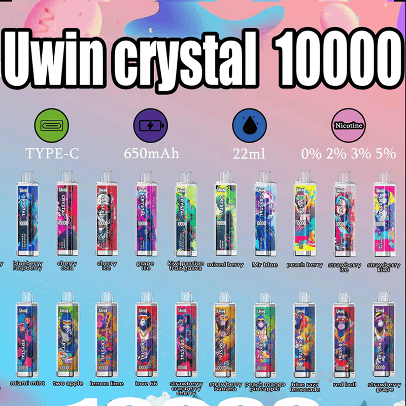 Uwin Crystal 10000 Puffs Disposable Vape – 10-Pack Bundle | RGB Lights & Multiple Flavors