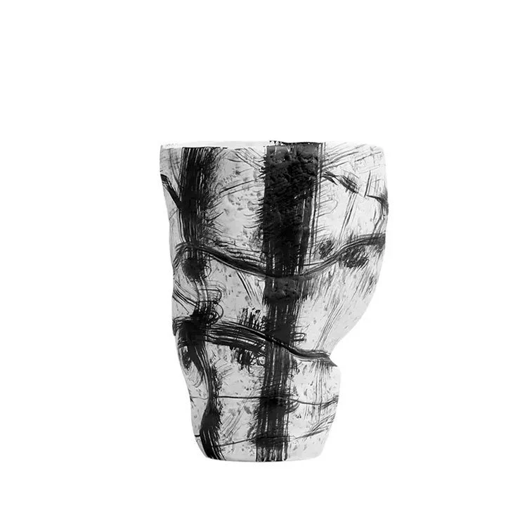 Porcelain Floor Vase 24''H | Hand-Drawn Cobalt & Dolomite Glaze