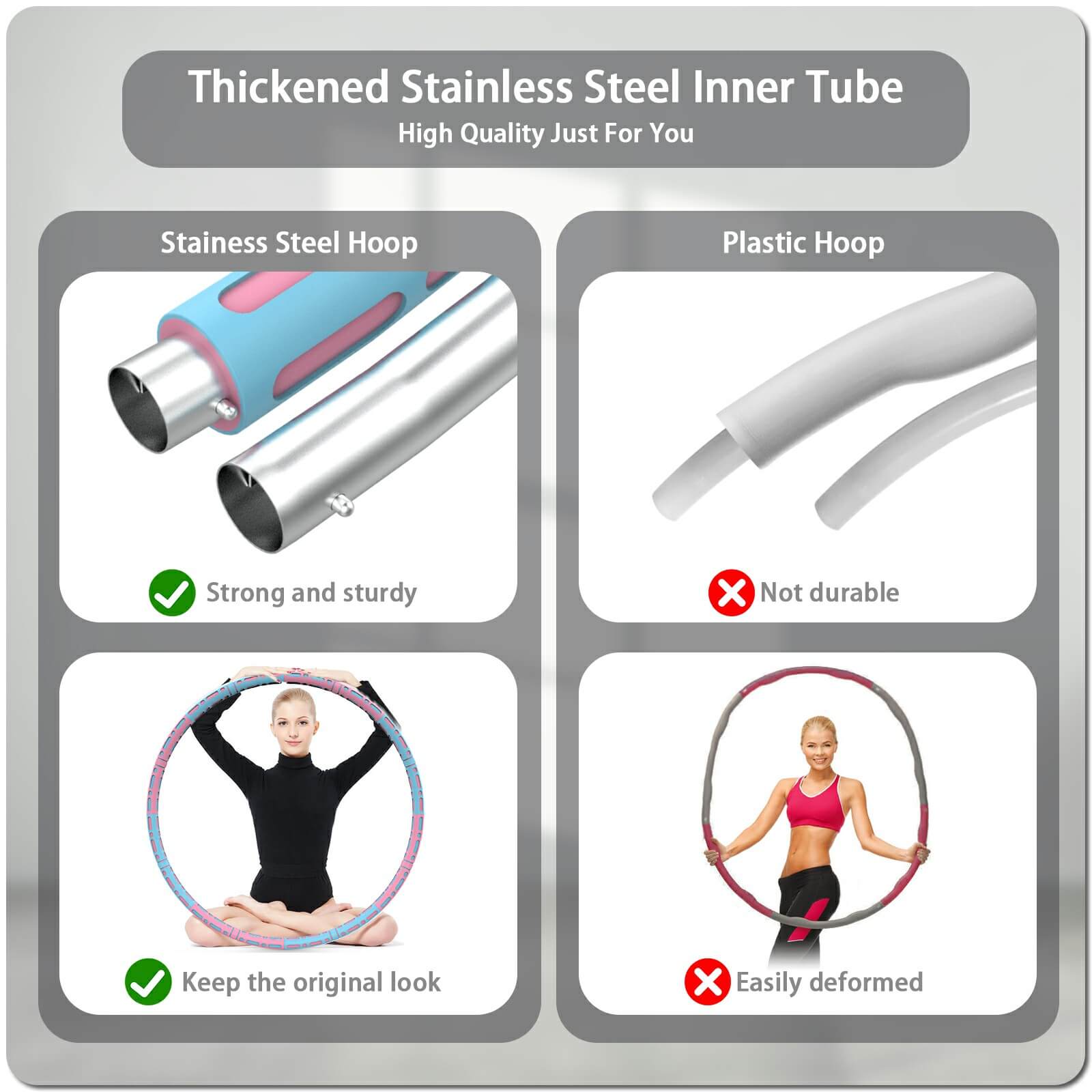 Feisi Sport Weighted Exercise Hoop - Detachable 8 Sections Stainless Steel Tube Sport Hoop and Adjustable Weight