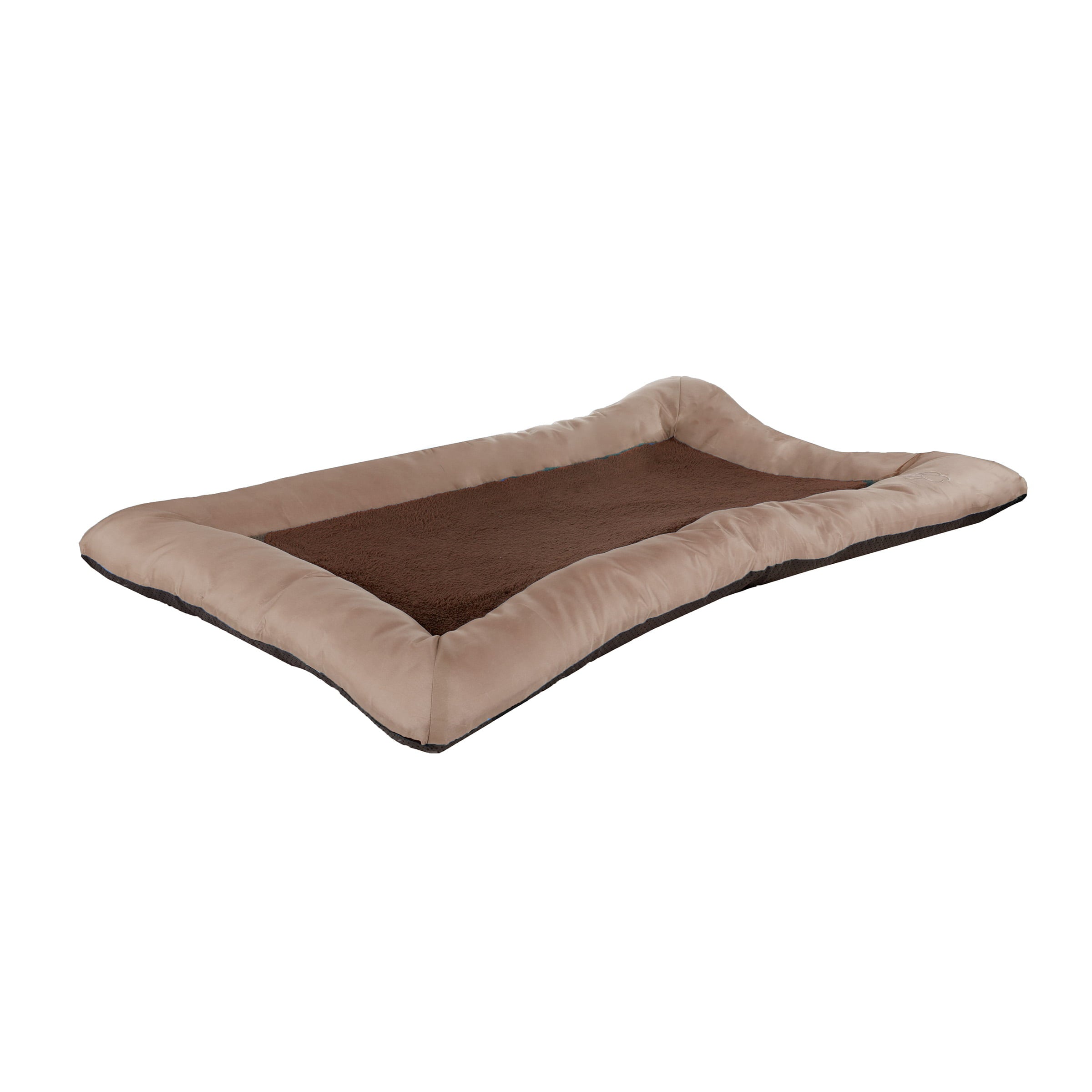 Dog Bed - 43x29 Pet Bed with Sherpa Sleep Surface， Memory Foam， Non-Skid Bottom， and Water-Resistant Nylon Neck Bolster Edging by PETMAKER (Tan)