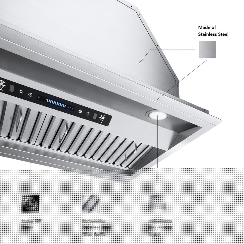iKTCH 30 in 900 CFM Ducted Insert with LED 4 Speed Gesture Sensing and Touch Control Panel Range Hood in Stainless Steel