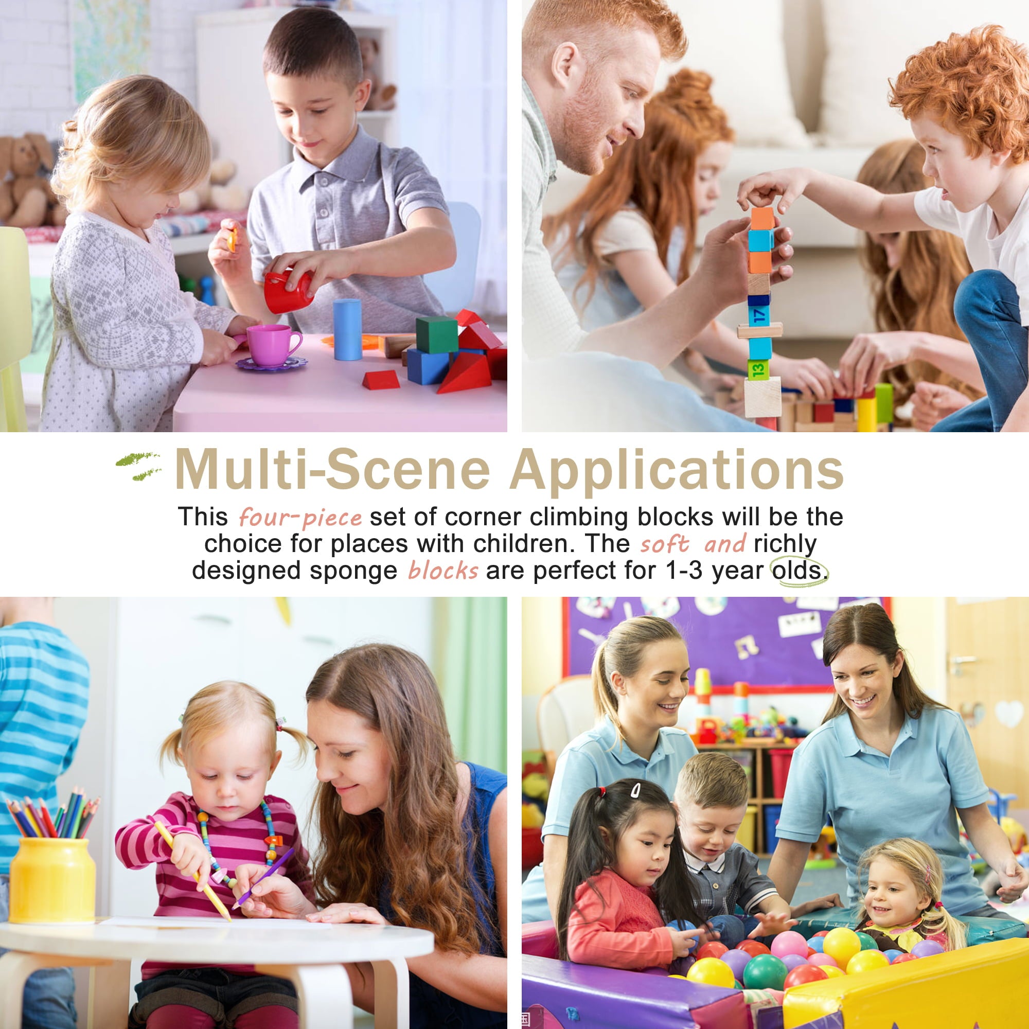 YRLLENSDAN 4 Piece Soft Climb and Crawl Activity Play Set， Corner Climbing Lightweight Foam Shape Toy for Toddlers Gym Play Foam Climbers Blocks for Kids 1-3 Babies Indoor