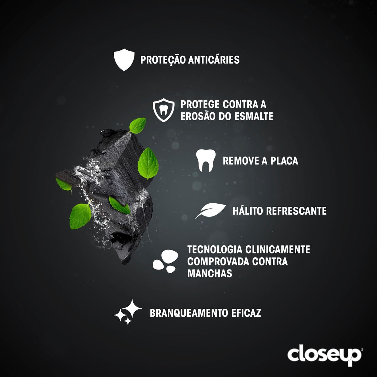 Creme Dental Carvao Ativado Menta Closeup 85g